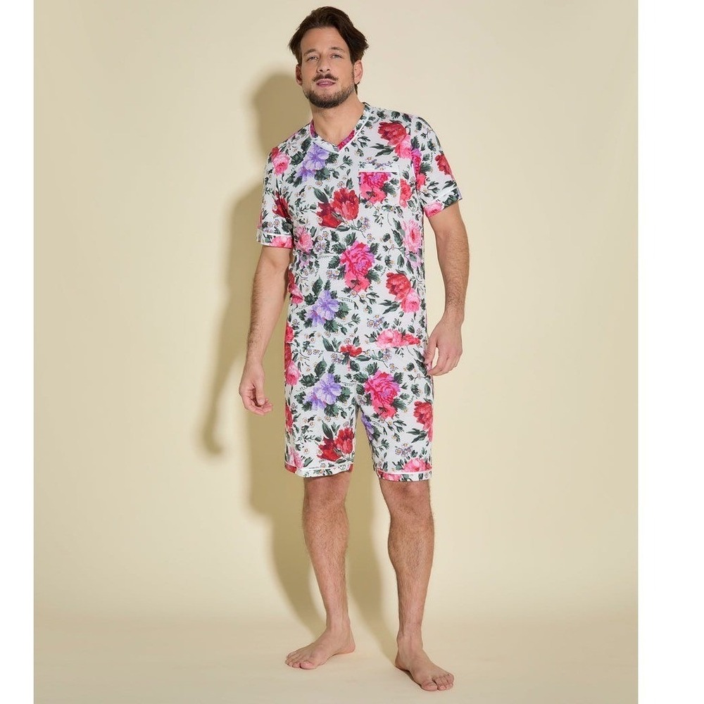 Cosabella Bella Mens Floral‎ Pajama Set Pima Cotton Modal Red Pink White Size M